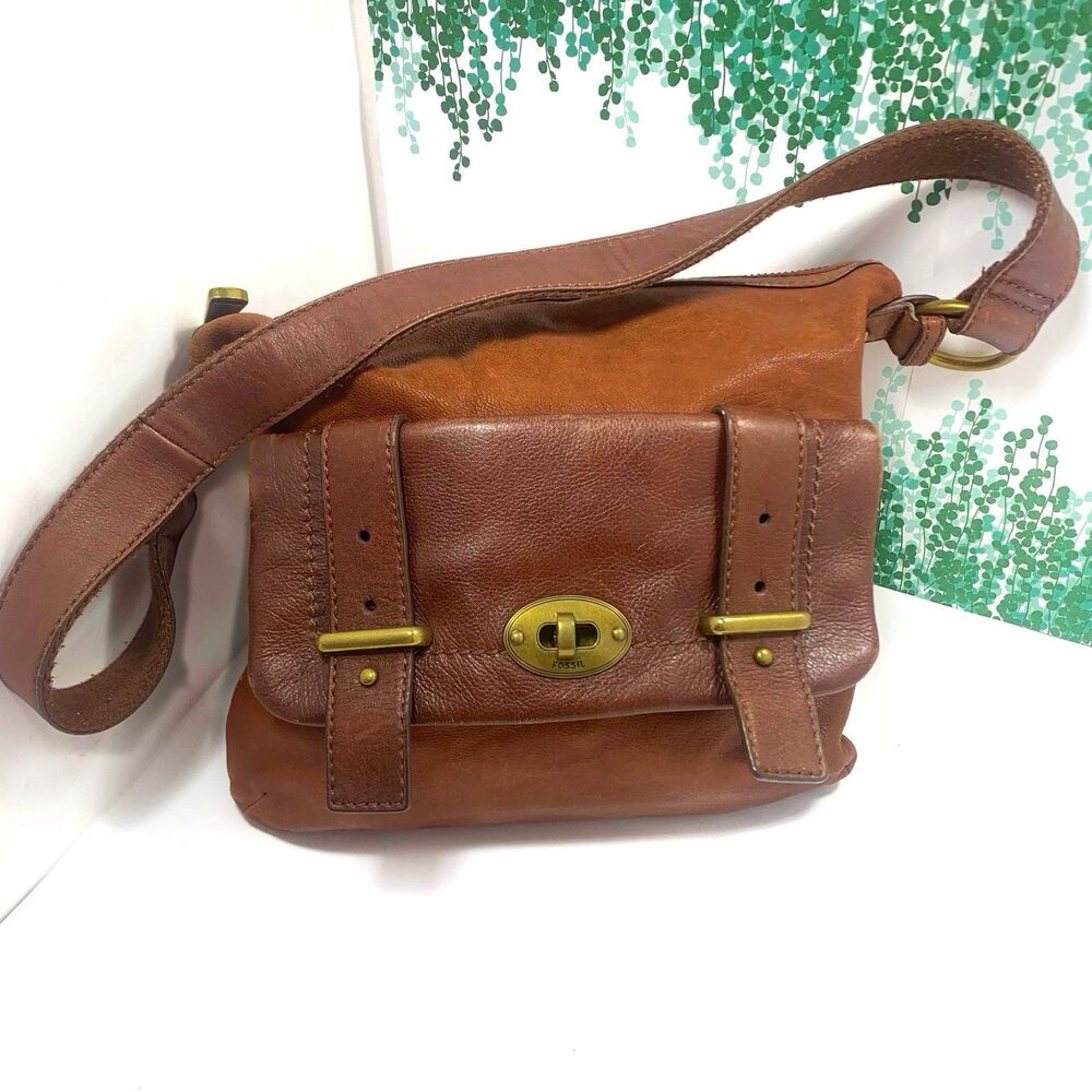 Fossil Mason Brown Turn Lock Zipper Shoulder Purse